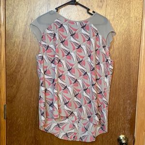 Apt 9- Grey Back Button Bird Pattern Top